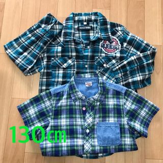 ライトオン(Right-on)の【2枚セット】 シャツ　長袖　半袖　130 チェック　子ども(Tシャツ/カットソー)