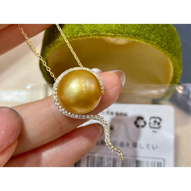 新品】K18南洋ゴールデンパール10.8mmダイヤ0.13ctリング白蝶指輪