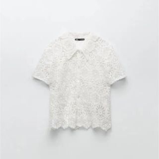 ザラ(ZARA)のZARA クロシェ編み ポロセーター オフホワイト(カットソー(半袖/袖なし))