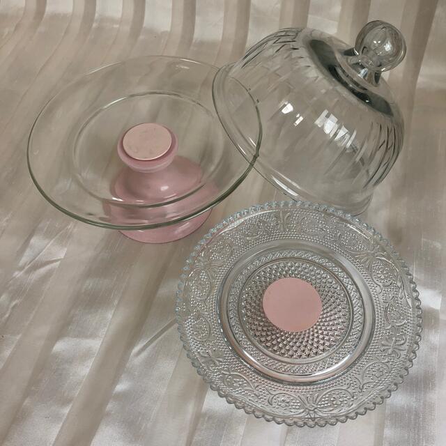 ガラス フードカバー 2個セット ピンク レトロ 喫茶 インテリア/住まい/日用品のキッチン/食器(テーブル用品)の商品写真