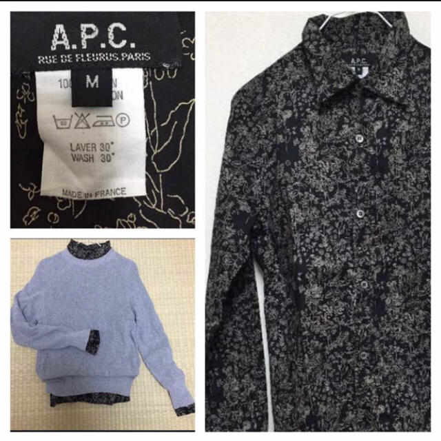 A.P.C(アーペーセー)のアーペーセー 長袖 シャツ 黒 レディース M 花柄 ボタニカル柄 レディースのトップス(シャツ/ブラウス(長袖/七分))の商品写真