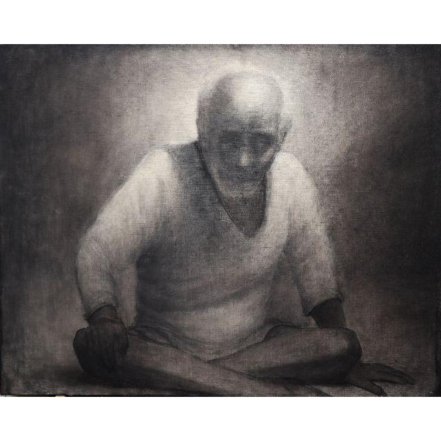 アート/写真　「死と対峙する老人」キャンバスに木炭デッサン、鉛筆（肖像画オーダー制作可）　105000円　待望の再販開始