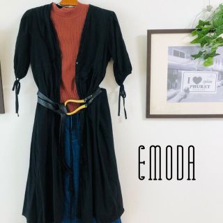 エモダ(EMODA)のあずさま　▓ EMODA ▓ ロングカーディガン　シャツワンピース　黒(ロングワンピース/マキシワンピース)