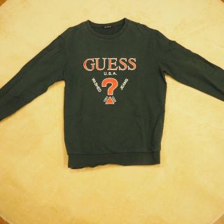 ゲス(GUESS)のグリーン　guess スウェット トレーナー  ラメ　センターロゴ  M(スウェット)