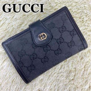 グッチ(Gucci)の【極美品】グッチ 二つ折り財布 インターロッキング GGキャンバス がま口 レア(財布)