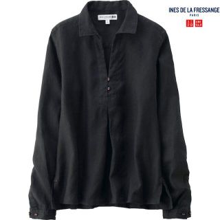 ユニクロ(UNIQLO)の1day半額以下★イネス初期プレミアムリネンシャツ新品Lブラック(シャツ/ブラウス(長袖/七分))