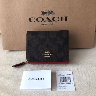 コーチ(COACH)の新品★COACH コーチ レザー 三つ折り財布 シグネチャーブラウン×レッド(財布)