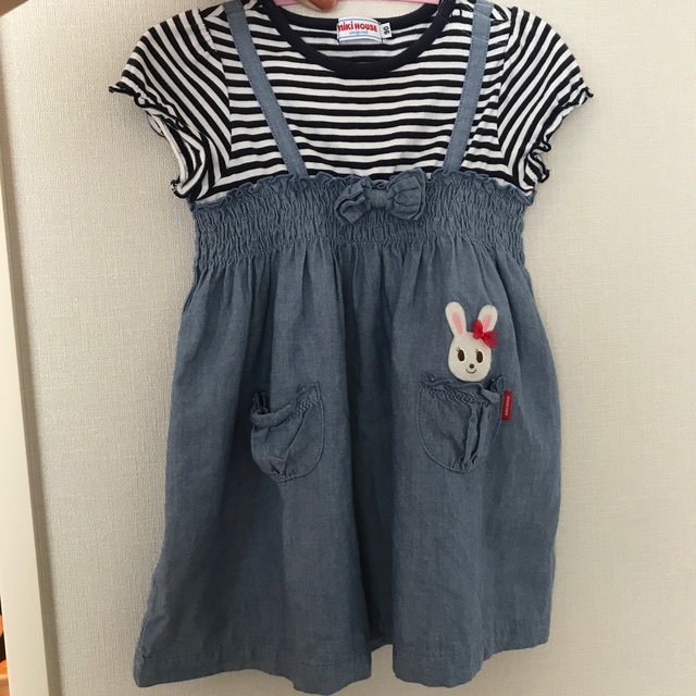 mikihouse(ミキハウス)のミキハウス ボーダー切り替えワンピース キッズ/ベビー/マタニティのキッズ服女の子用(90cm~)(ワンピース)の商品写真