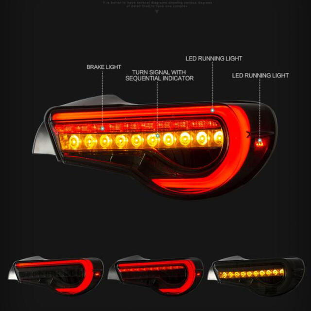 86、BRZシーケンシャルウインカーファイバーLEDテールブラックスモーク