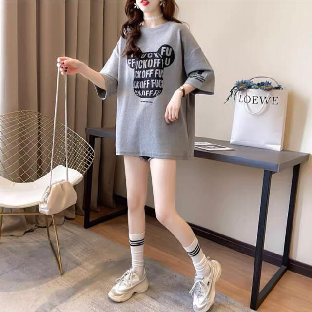 人気くまちゃんトップス半袖TシャツグレイXL可愛い韓国の通販 by ...
