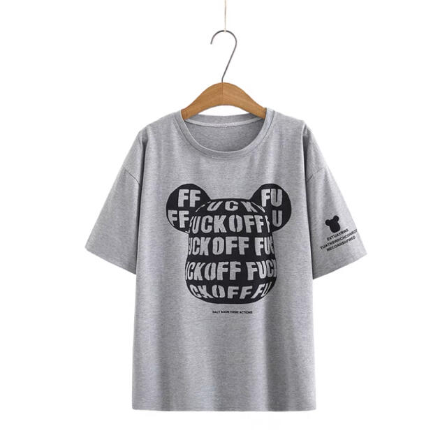 人気くまちゃんトップス半袖TシャツグレイXL可愛い韓国の通販 by ...