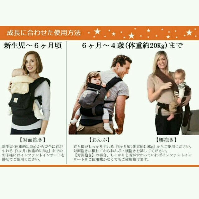 Ergobaby(エルゴベビー)の新品 エルゴ ブラック&キャメル 抱っこ紐 海外正規品 キッズ/ベビー/マタニティの外出/移動用品(抱っこひも/おんぶひも)の商品写真