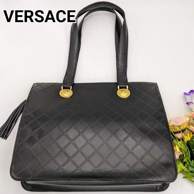 【正規超美品】VERSACE トートバッグ ブラック/黒 レザー ヴェルサーチ