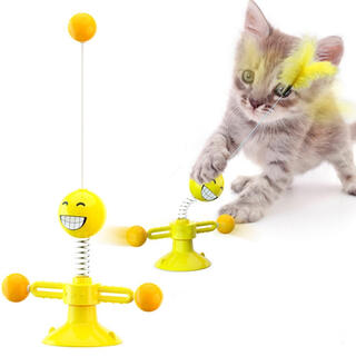 猫じゃらし 羽根 ボール ねこおもちゃ 360度回転 ストレス発散 笑顔 (おもちゃ/ペット小物)