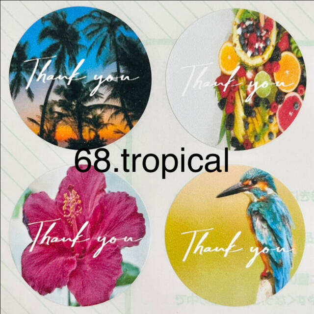 68.tropical【thank you シール48枚】 ハンドメイドの文具/ステーショナリー(カード/レター/ラッピング)の商品写真