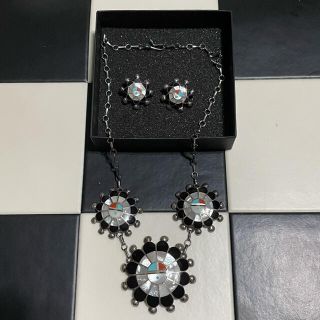 インディアン(Indian)の美品 Zuni Sunface ズニ サンフェイス ネックレス&ピアスセット(ネックレス)