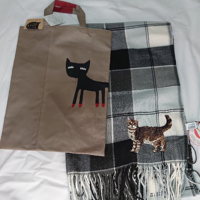 猫刺繍ストール、ら・むりーずトートバッグのセット