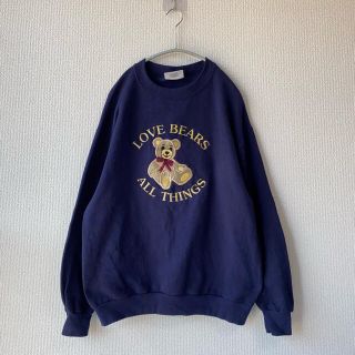 サンタモニカ(Santa Monica)の90s USA製 Cheek-O スウェット M 古着 クマ 刺繍 ネイビー(スウェット)