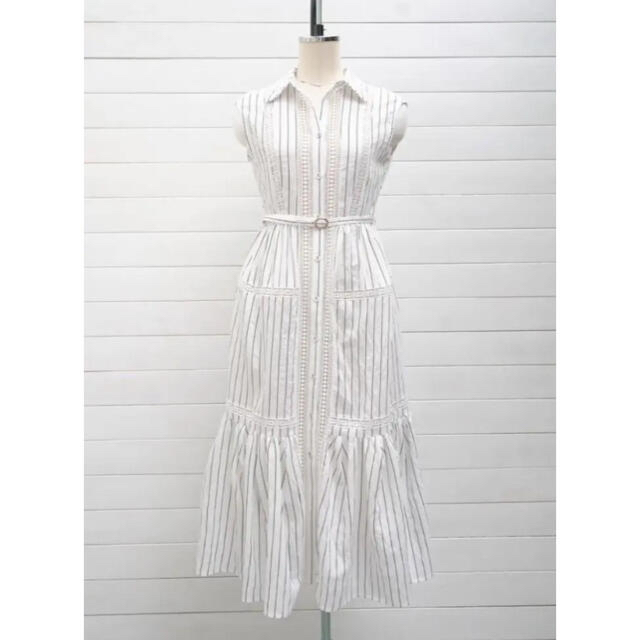 Lace Trimming Stripe Shirt Dress