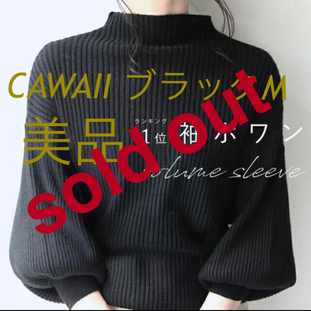 cawaii(カワイイ)の美品　cawaii 袖ポワンとオフネックのリブニットトップス  ブラック　M レディースのトップス(ニット/セーター)の商品写真