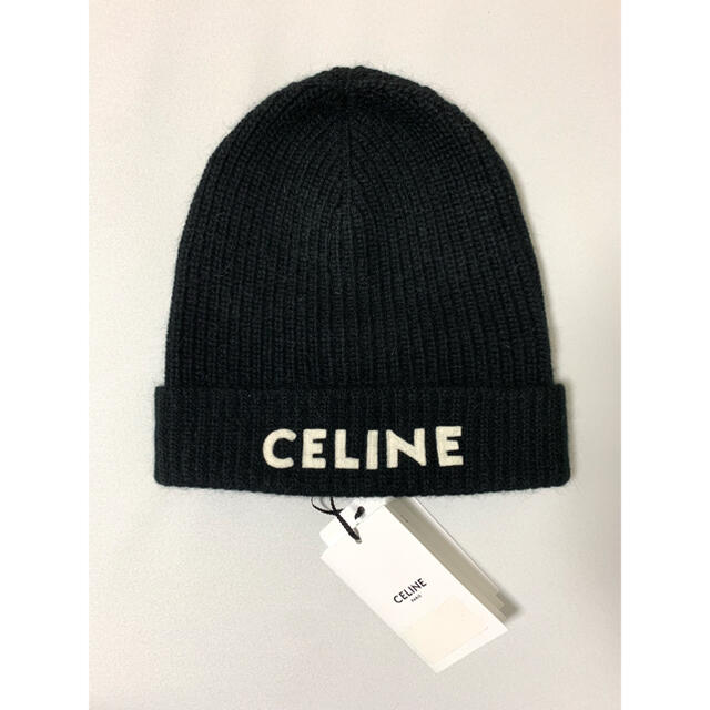 新品【 CELINE 】ロゴ エンブロイダリー ニットキャップ ブラック