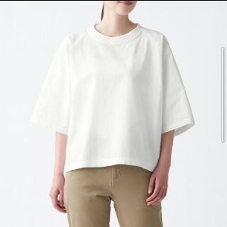 ムジルシリョウヒン(MUJI (無印良品))の無印良品　インド綿洗いざらし五分袖布帛Ｔシャツ白　M-L(シャツ/ブラウス(半袖/袖なし))