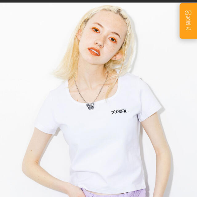 X-girl(エックスガール)のxgirl SQUARE NECK BABY TEE レディースのトップス(Tシャツ(半袖/袖なし))の商品写真