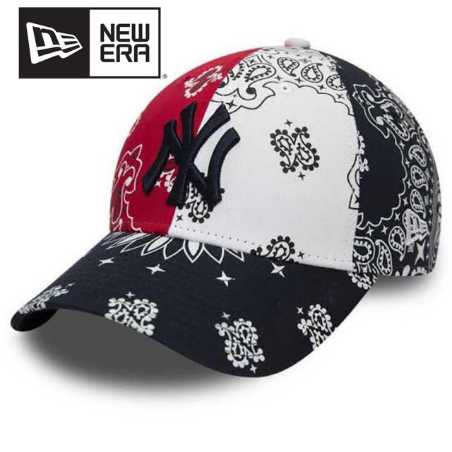NEW ERA(ニューエラー)のニューエラ キャップ NY ヤンキース 海外限定 ペイズリー ネイビー 赤 白 メンズの帽子(キャップ)の商品写真
