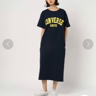 コンバース(CONVERSE)の【れも様専用】CONVERSE TOKYO カレッジ風ロゴワンピース ネイビー(ロングワンピース/マキシワンピース)