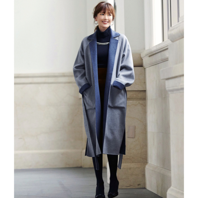 美品 ダブルフェイスリバーシブルラップコート - ロングコート