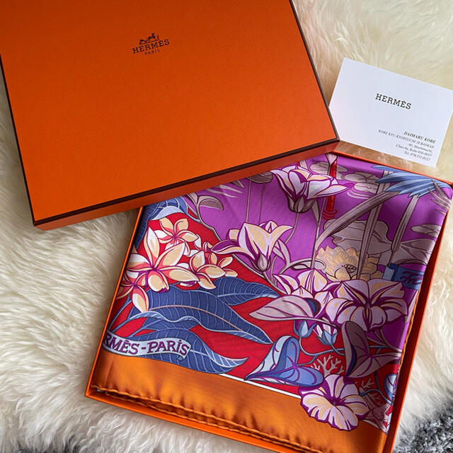 HERMES エルメス シルク大判ストール カレ140 フラミンゴパーティ