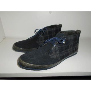 01092● LANVIN en Bleu チェック スエード チャッカ ブーツ(ブーツ)