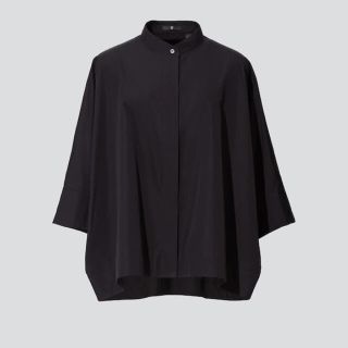 ユニクロ(UNIQLO)のユニクロ　スーピマコットンドルマンスリーブシャツ　ブラック　S(シャツ/ブラウス(半袖/袖なし))