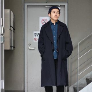 「COMOLI コモリ 17AW ウール中綿タイロッケンコート ネイビー