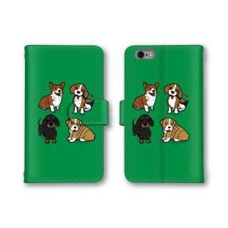 グリーン スマホカバー スマホケース 手帳型ケース 犬(スマホケース)