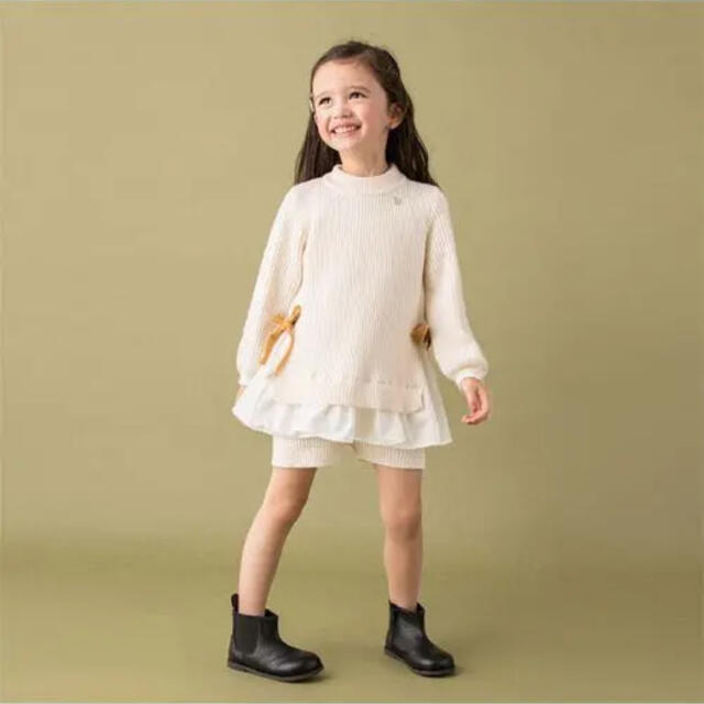 プティマイン ケーブルニットセットアップ　Sサイズ キッズ/ベビー/マタニティのキッズ服女の子用(90cm~)(ニット)の商品写真