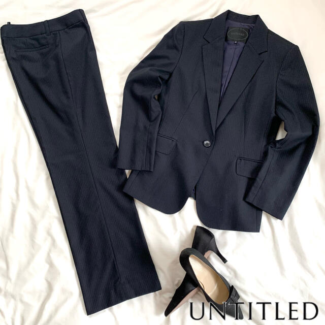 美品】 UNTITLE シルク混 ストライプパンツスーツ セットアップ-