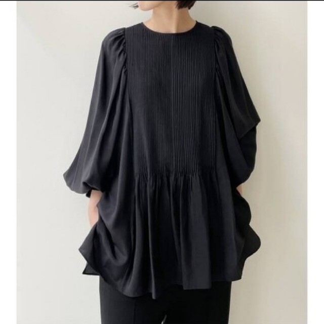 【返品不可】 L'Appartement DEUXIEME CLASSE - 【HAVEL studio】PLEATED GATHER BLOUSE◇ブラッ シャツ+ブラウス(長袖+七分)