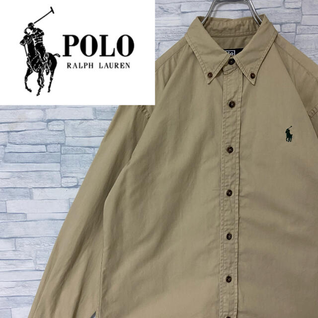 POLO RALPH LAUREN(ポロラルフローレン)の【人気】ポロラルフローレン　BDシャツ　長袖　ワンポイント刺繍ロゴ　ベージュ　M メンズのトップス(シャツ)の商品写真