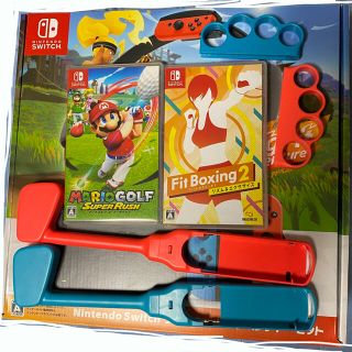 ニンテンドースイッチ(Nintendo Switch)の任天堂スイッチ本体.リングコン.レッグバンド.グリップ.ゴルフロッド.ソフト2個(家庭用ゲーム機本体)