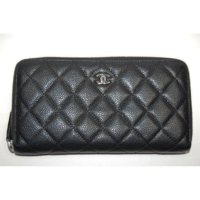 CHANEL ラウンドファスナー長財布 キャビアスキン レッド系 A81422レディース