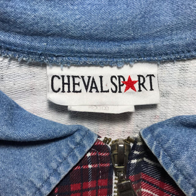 【90s】CHEVAL SPORT シャツ 長袖 L チェック デニム 輸入古着 メンズのトップス(シャツ)の商品写真