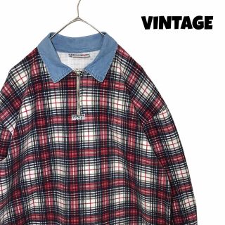 【90s】CHEVAL SPORT シャツ 長袖 L チェック デニム 輸入古着(シャツ)