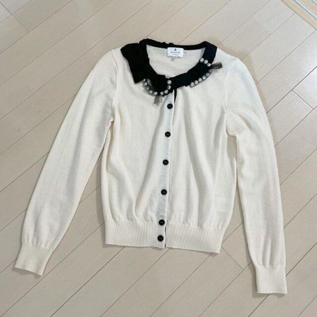 LANVIN en Bleu - 【LANVIN en Bleu】リボンパールレースニットカーディガン・白