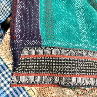 丁寧刺繍とリボンテープが可愛いラリーキルト 刺し子 エスニック