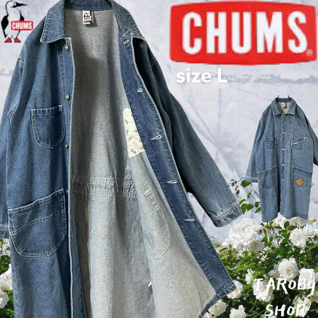 チャムス　CHUMS デニムロングコート　L ブルー　インディゴ