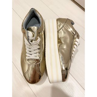 【良品】キアラフェラーニ ピンク ゴールド 厚底 ヒール ロゴ スニーカーStellaMcCartney