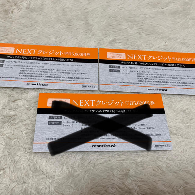 エクシブNextクレジット　平日¥5000券　2枚　バラ売り可 チケットの優待券/割引券(宿泊券)の商品写真