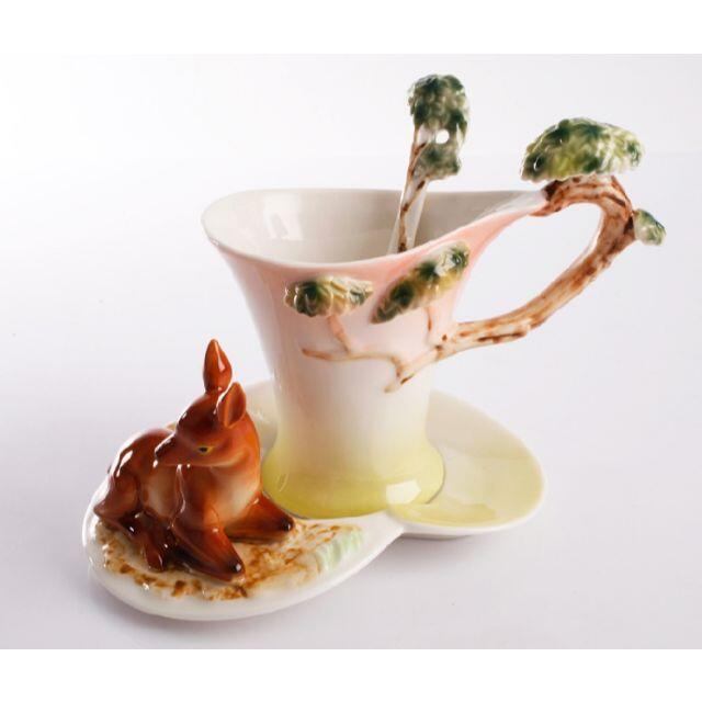 ティーコップ コーヒー陶器 琺瑯 ソーサー スプーン かわいい 3点セット8-3