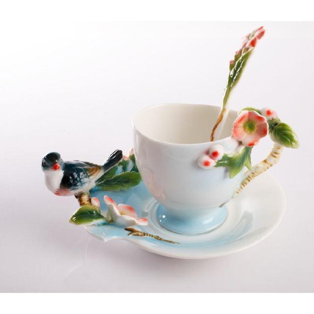 ティーコップ コーヒー陶器 琺瑯 ソーサー スプーン かわいい 3点セット8-8